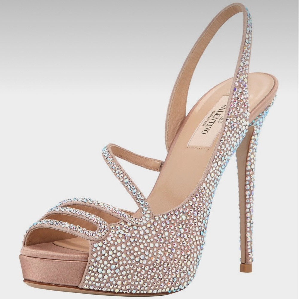 Valentino-Strass Platform Slingback Evening Formal Sandal-Sz 38.5 +Dust Bag